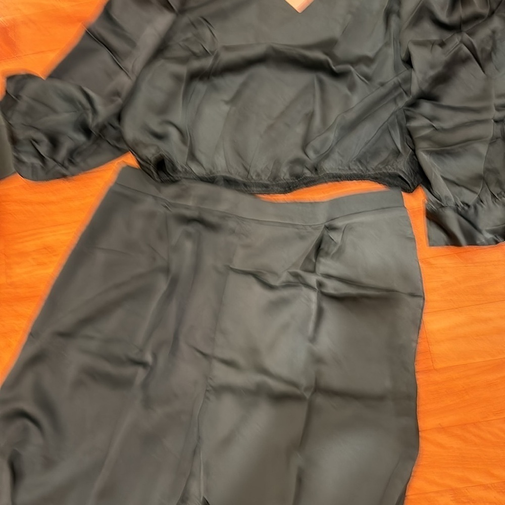 Long Puff Sleeve Crop Tops Loose Wide Long Palazzo
Pants new emerald green - Picture 5 of 11